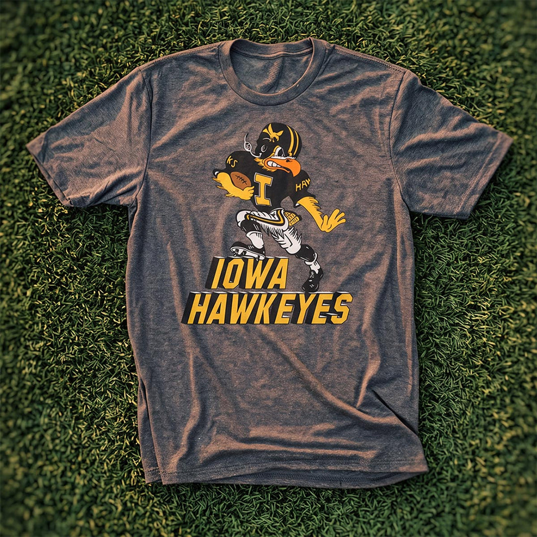 Iowa Hawkeyes Stiff-Arm Herky Triblend Short Sleeve Tee-Grey Heather