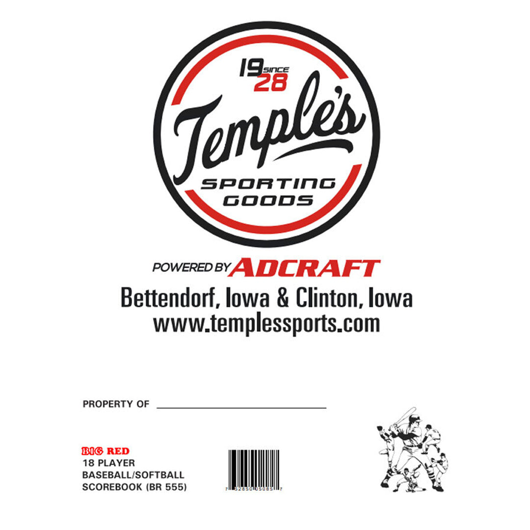 Temples 18 Player Baseball / Softball Score Book