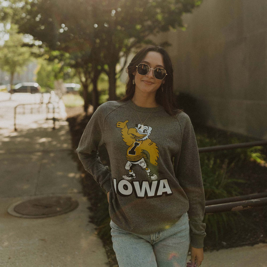 Iowa Vintage Sweater Football Herky Triblend Crew