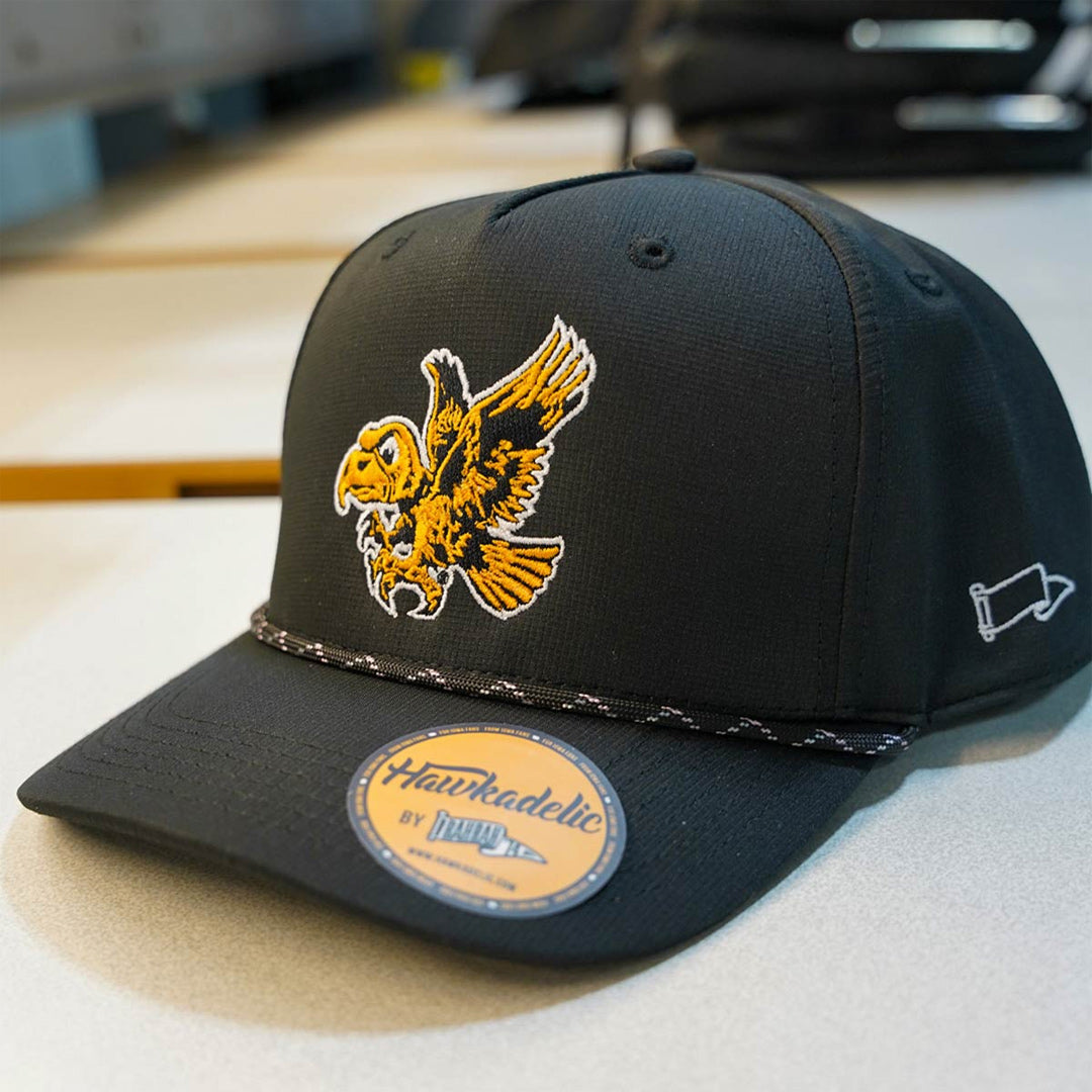 Iowa Hawkeyes Flying Herky Rope Cap-Black/Black/White