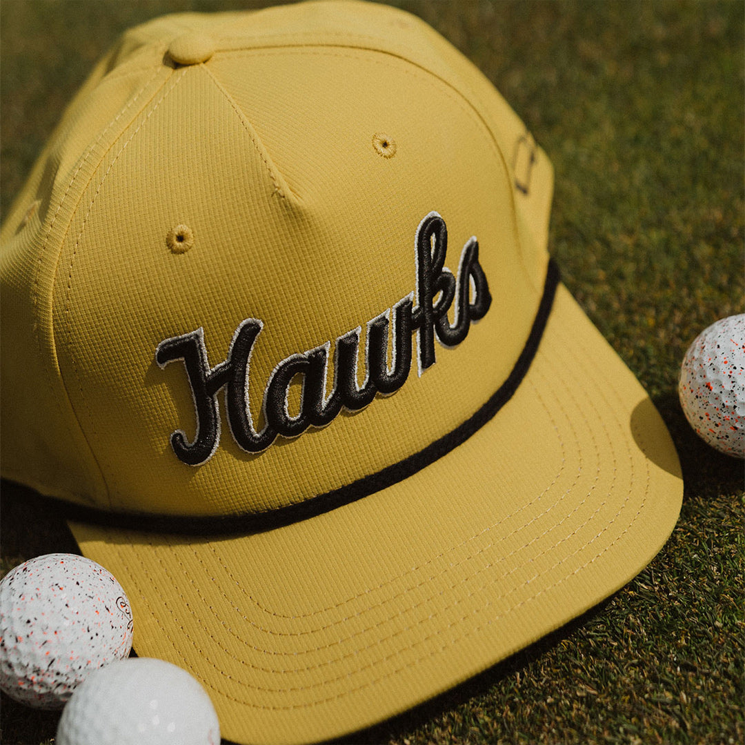 Iowa Hawks Script Rope Cap-Vintage Gold/Black