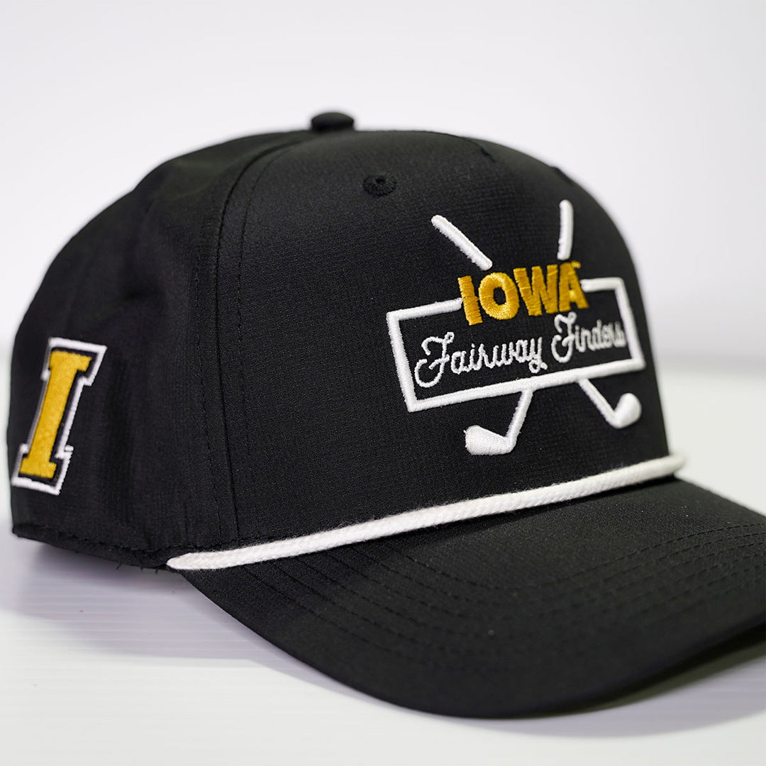 Iowa Hawkeyes Fairway Finders Rope Cap-Black/White