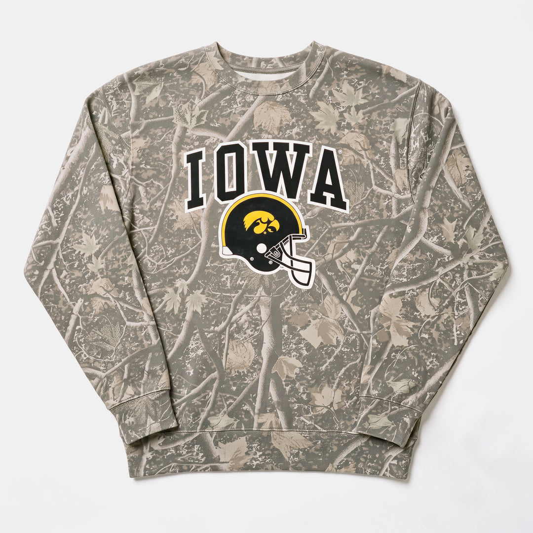 Iowa Football Helmet Heavyweight Crewneck - Deadwood Camo