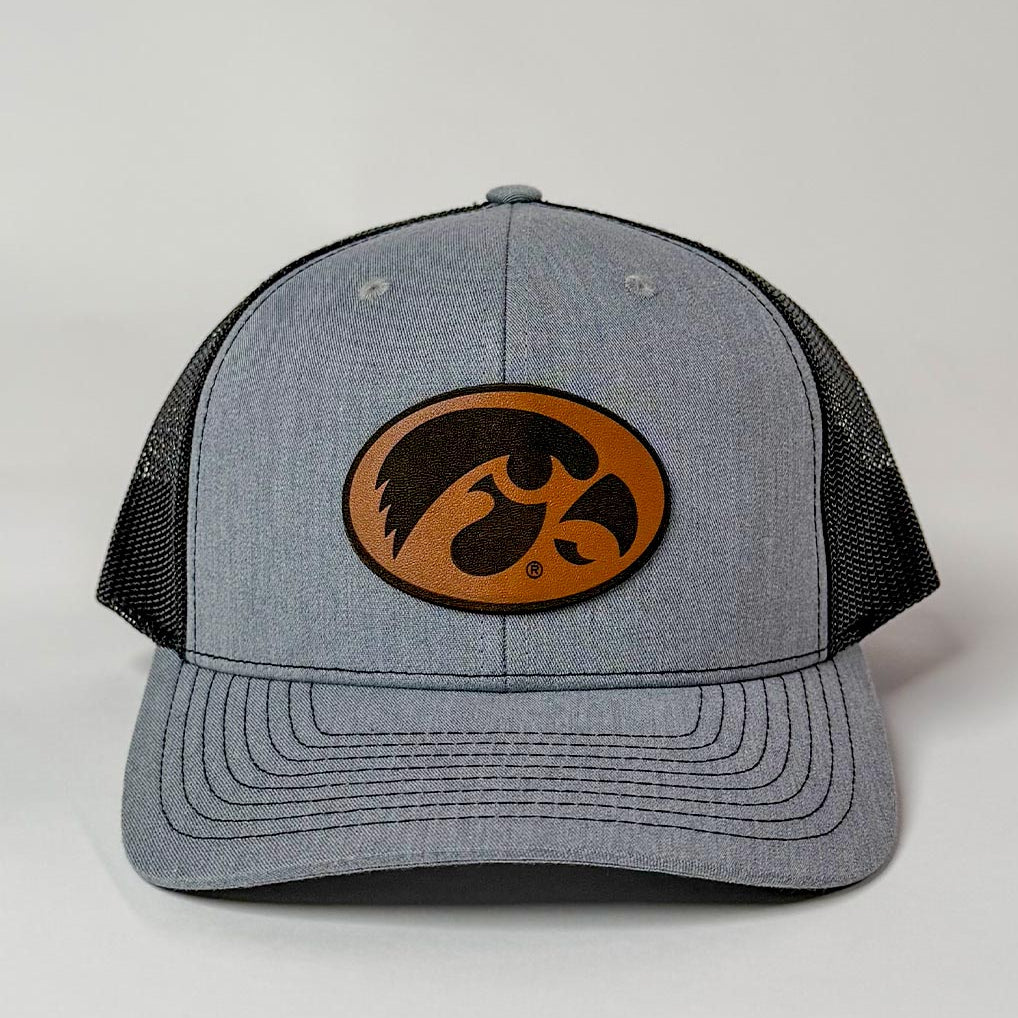 Iowa Hawkeye Tigerhawk Leather Patch Cap - Heather Grey/Black