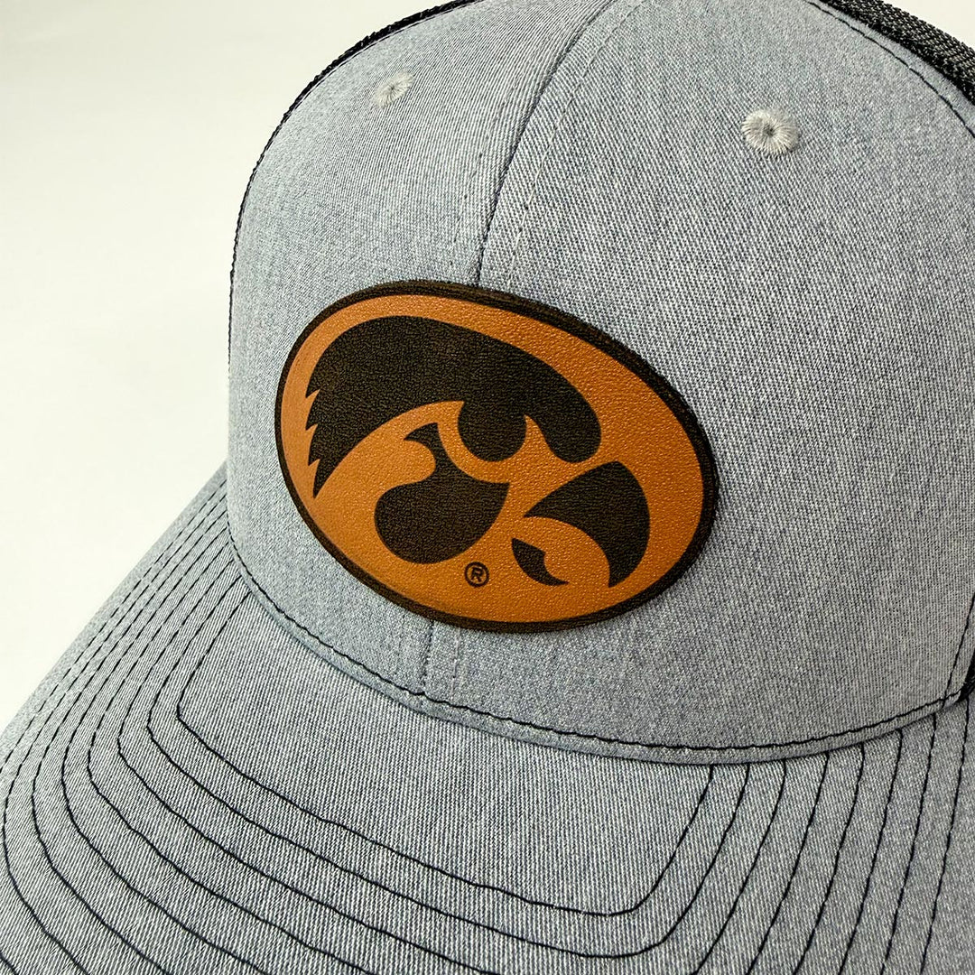 Iowa Hawkeye Tigerhawk Leather Patch Cap - Heather Grey/Black
