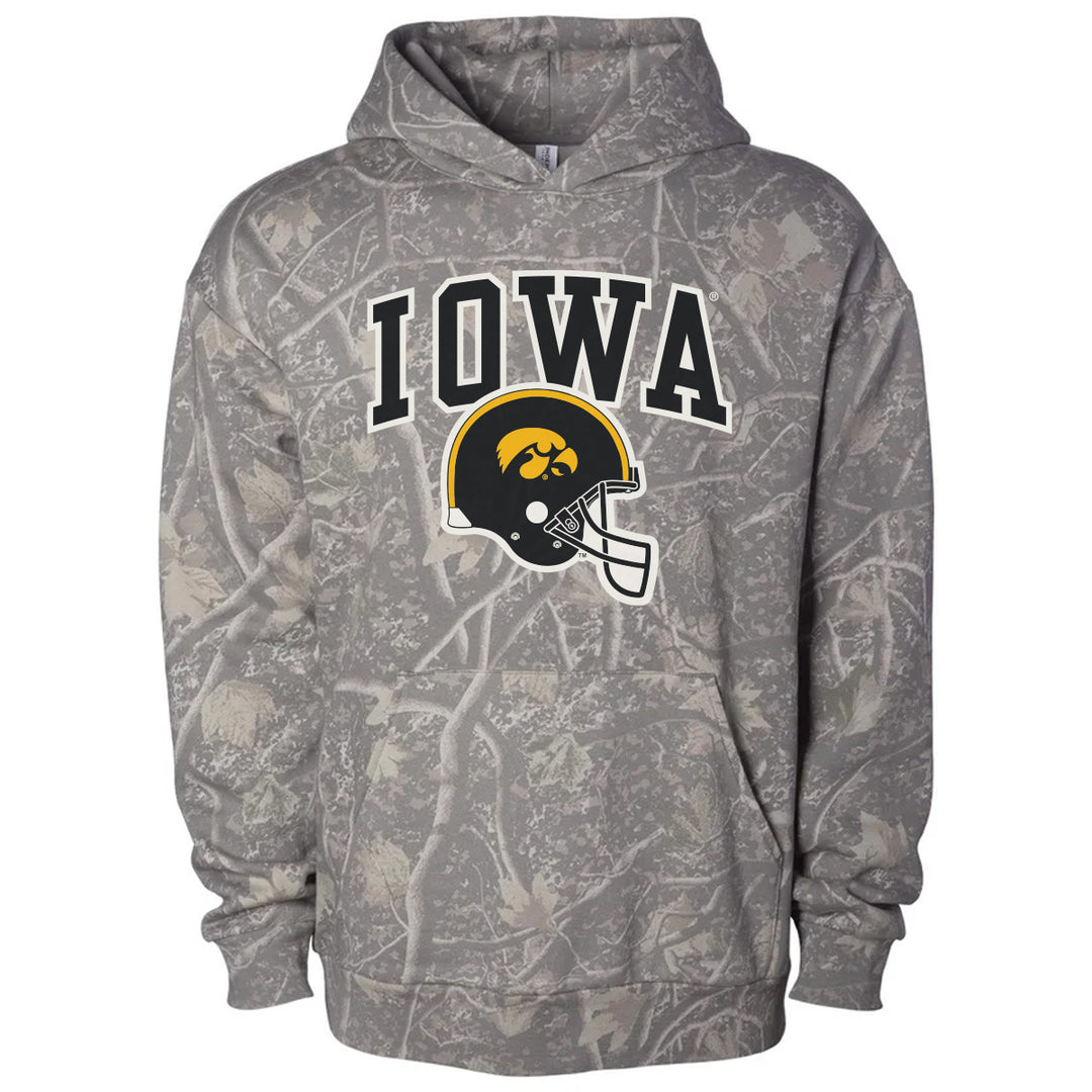 Iowa Football Helmet Heavyweight Hoodie - Deadwood Camo