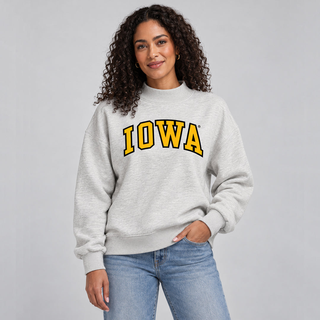 Iowa Arched Block Text Women's Mock-Neck Sweatshirt
