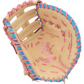 Rawlings Heart of the Hide Series First Base Mitt 13" Softball Glove - Camel/Pink/Columbia