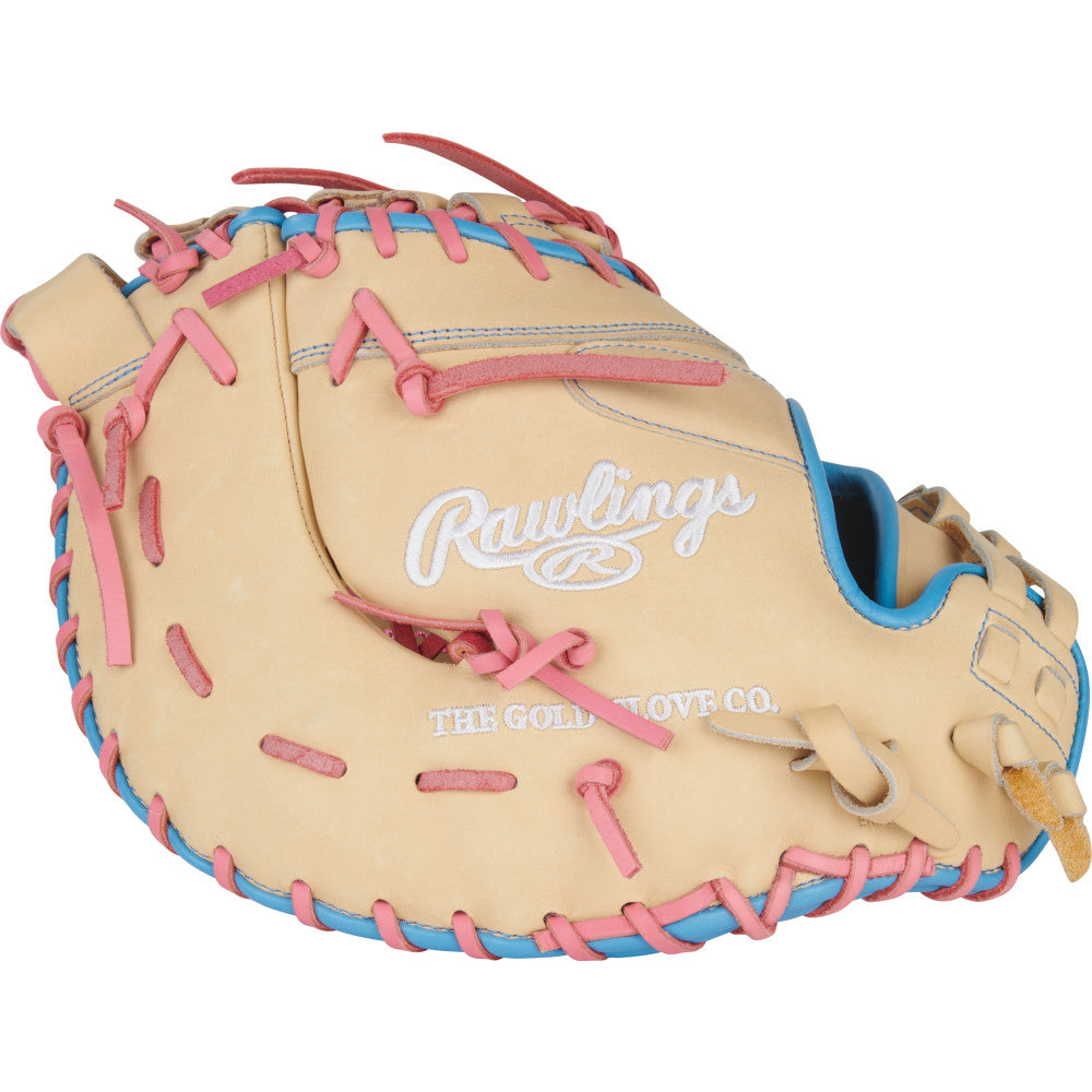 Rawlings Heart of the Hide Series First Base Mitt 13" Softball Glove - Camel/Pink/Columbia