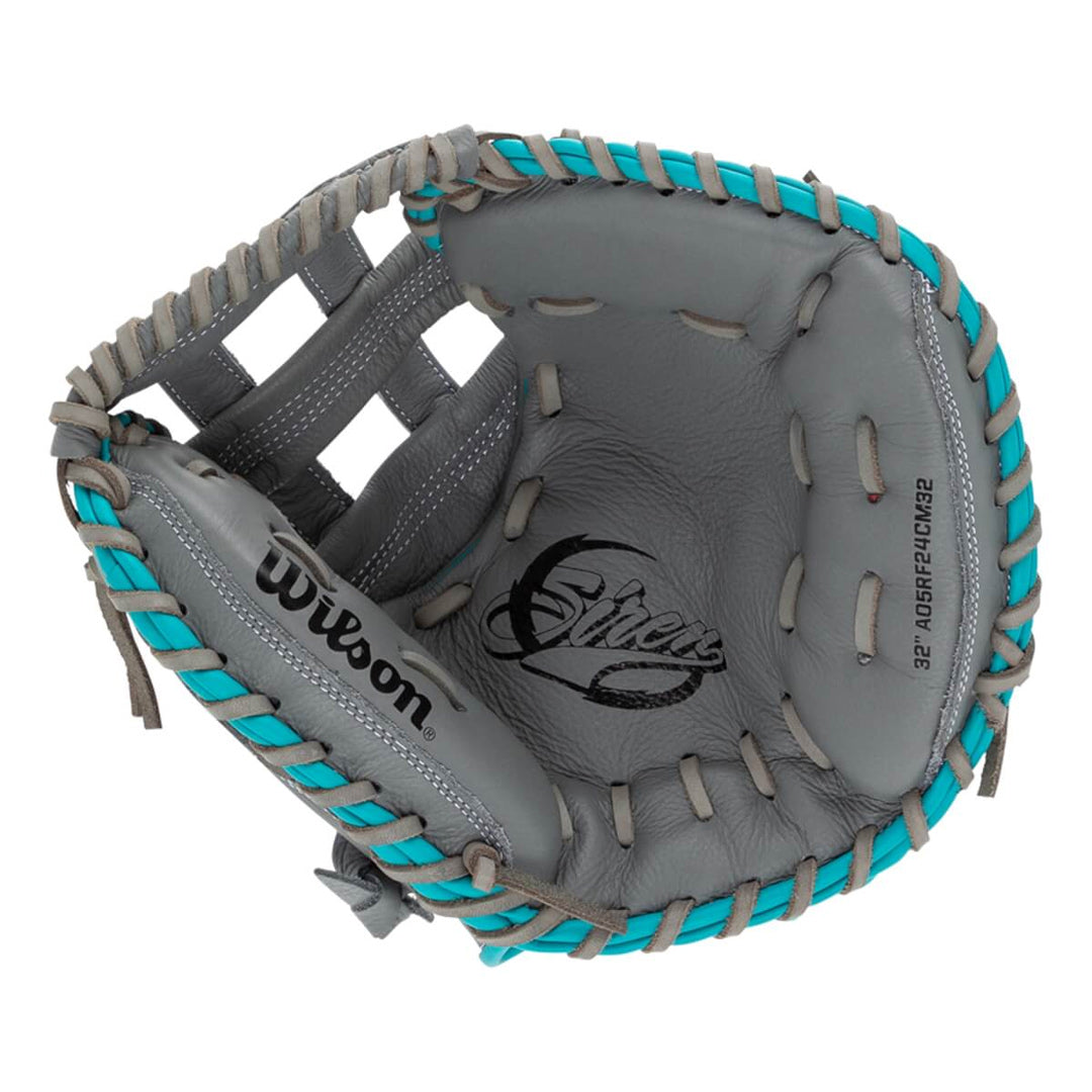 Wilson A500 Siren 32" Fastpitch Softball Catcher Mitt Grey/Teal Right Hand Throw