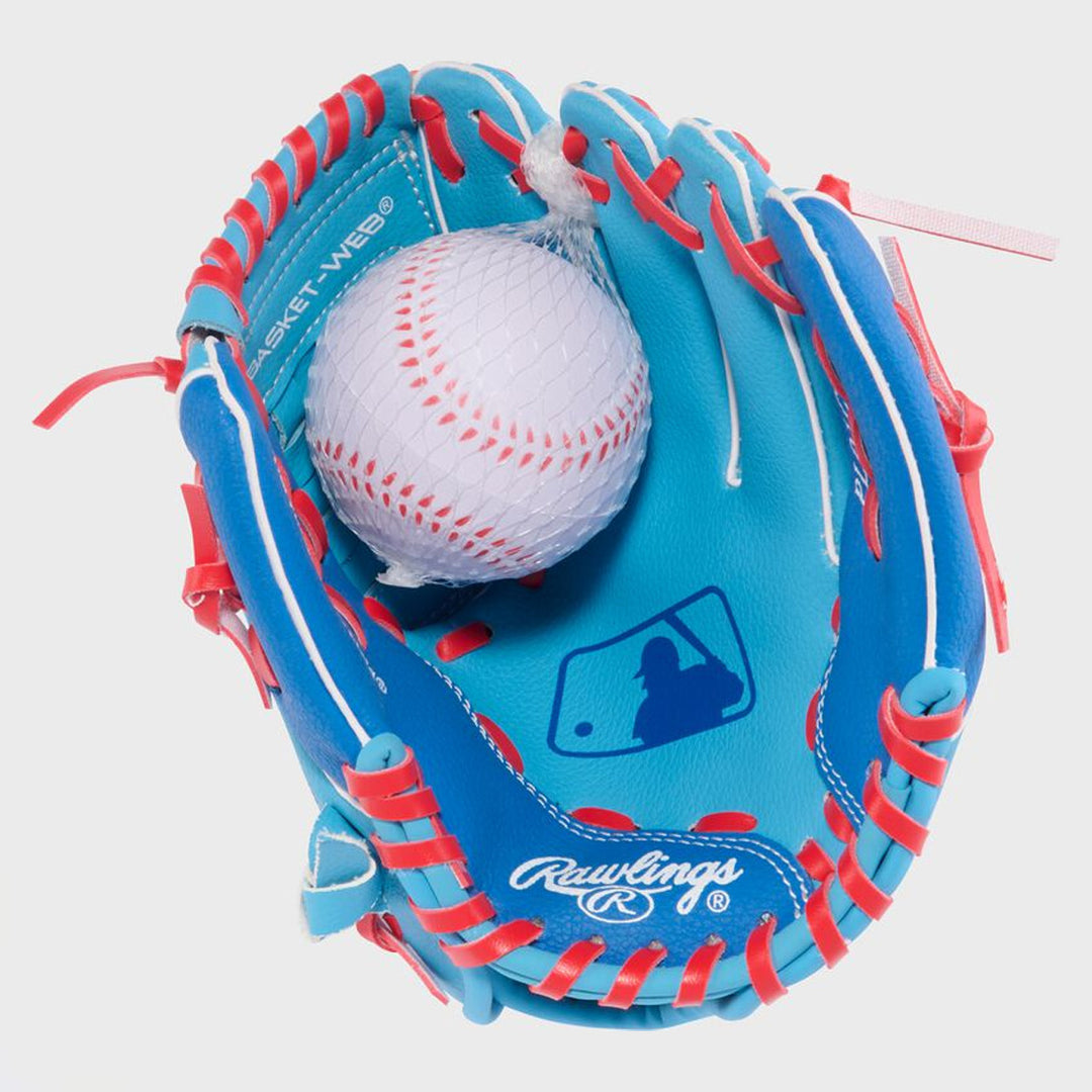 Rawlings Players Series Youth 9" Baseball Glove w/Ball - Columbia Blue/Scarlet