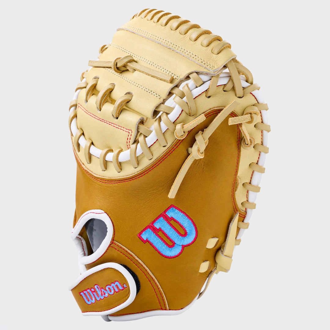 Wilson 2027 A1000 PF33 33" Catchers Mitt - Blonde/Saddle Tan/White/Cool Blue/Red