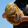 Wilson 2027 A1000 PF33 33" Catchers Mitt - Blonde/Saddle Tan/White/Cool Blue/Red