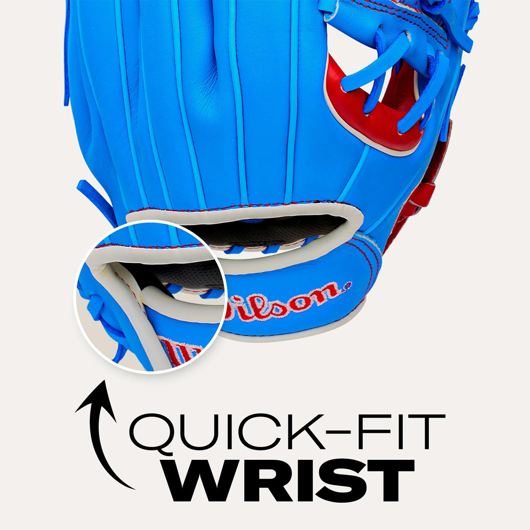 Wilson 2027 A500 11.5" Infield 27 w/ Quick-Fit Wrist System - Red/Cool Blue/White