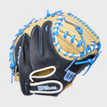 Wilson 2027 A500 32" Catchers Mitt w/ Quick-Fit Wrist System - Blonde/Black/Cool Blue/White