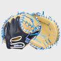 Wilson 2027 A500 32" Catchers Mitt w/ Quick-Fit Wrist System - Blonde/Black/Cool Blue/White