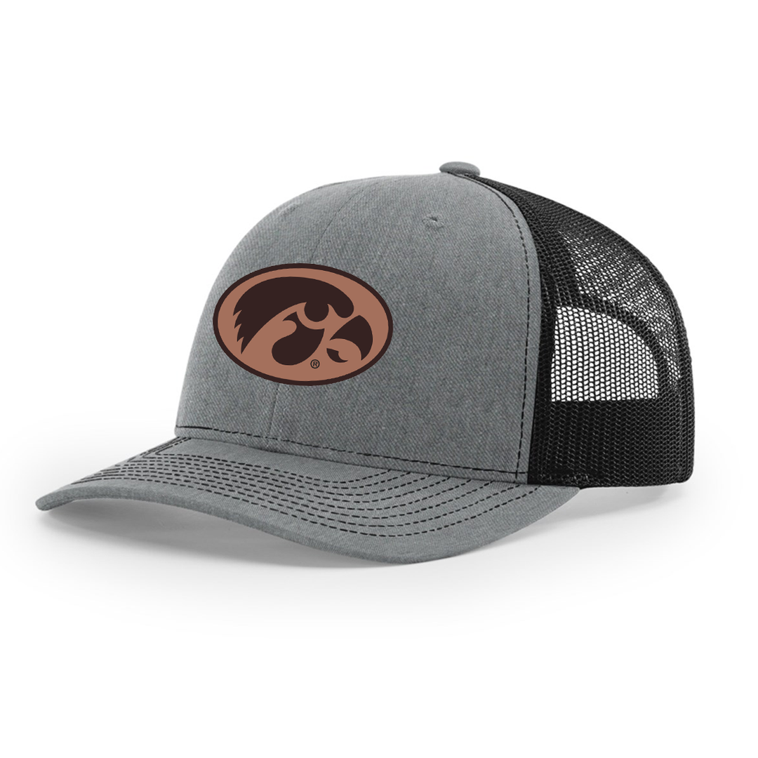 Iowa Hawkeye Tigerhawk Leather Patch Cap - Heather Grey/Black