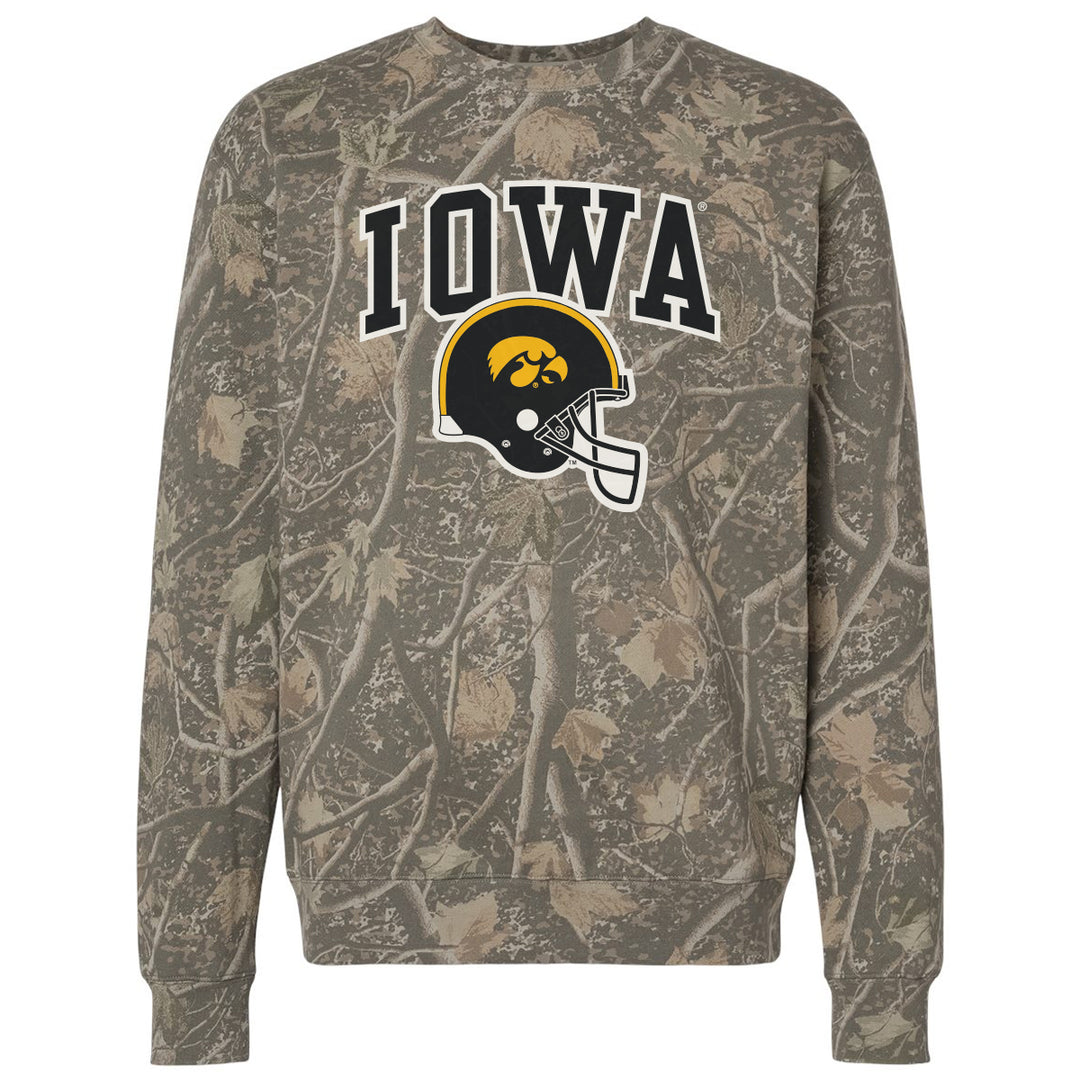 Iowa Football Helmet Heavyweight Crewneck - Deadwood Camo