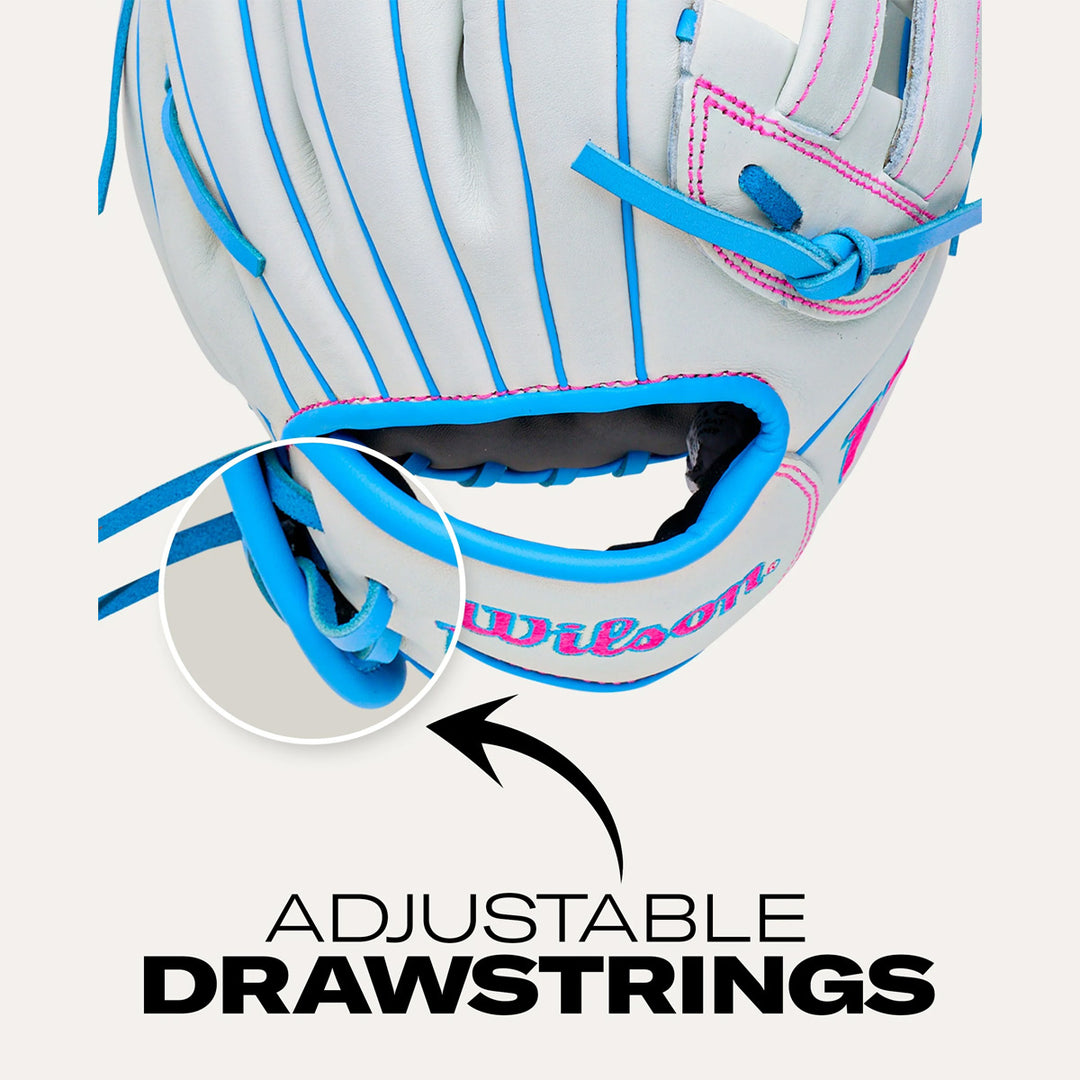 Wilson 2027 A700FP 12" w/ Drawstring Wrist Adj. - White/Cool Blue/Pink